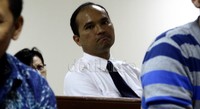 Hotasi Nababan saat menunggu sidang tuntutan di Pengadilan Tipikor. Ramses/detikFoto.