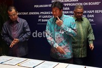 Saat ini Garuda Indonesia memberikan layanan Immigration On Board, pada beberapa rute penerbangan internasional menuju Indonesia antara lain, Tokyo (Narita) - Jakarta, Seoul - Jakarta, Sydney - Jakarta, Tokyo (Narita) - Denpasar, Osaka - Denpasar, dan Sydney - Denpasar.