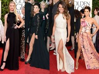 Rosie Huntington-Whiteley, Eva Longoria, Lea Michele, dan Halle Berry memamerkan keindahan kakinya di red carpet Golden Globe 2013. Jason Merritt/Getty Images.