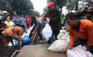 Ugh! Jokowi Angkat Karung Berisi Batu Perbaiki Tanggul Jebol