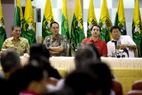 Ketua Umum PB PBSI Gita Wirjawan didampingi para pengurus melakukan pertemuan pertama kali dengan seluruh pelatih dan pemain pelatnas.