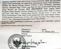 Surat Perintah Dimulainya Penyidikan (Sprindik) penetapan Anas ini diteken oleh Wakil Ketua KPK Bambang Widjojanto. Ramses/detikFoto.