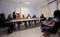 Tampak dalam diskusi tersebut (kiri-kanan) Rektor UIN Syarif Hidayatullah Komarudin Hidayat, Yenny Wahid (PKBIB), Bima Arya (PAN), Enggartiasto Lukito (NasDem), Pramono Anung (PDIP), Ikhsan Modjo (Demokrat).