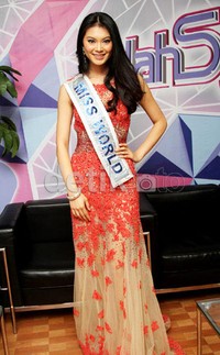 Miss World 2012 Yu Wenxia turut hadir di acara DahSyat di RCTI, Kebon Jeruk, Jakarta Barat pada Rabu (20/2/2013). (dok. detikHOT)