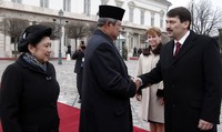 Presiden SBY disambut Presiden Janos Ader di Istana Sandor, Budapest, Hungaria. (Setpres).