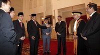 Pelantikan diikuti oleh para menteri KIB II dan para kepala lembaga. Abror Rizki/Setpres.