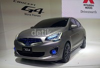 Mirage sedan menggunakan grille lebih lebar dari versi Mirage hatchback. Mirage sedan menggunakan pelek 16 inci, sedangkan Mirage hatchback pelek 14 inci.