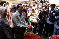 Menteri Pertanian Suswono meninjau harga dan ketersediaan produk pertanian, terutama  cabe dan bawang di Pasar Ciisaat, Sukabumi, Jawa Barat. (Kementan)