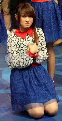 Wajah cemberut Cherrybelle. Gus Mun/detikHOT.