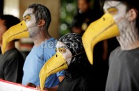Aksi sekitar 40 menit teresbut cukup mengejutkan pihak keamanan Kemenhut karena beraksi di depan lobi gedung utama.