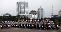 Pasukan brigade motor Polri juga hadir dalam perayaan Hari Kartini tersebut.