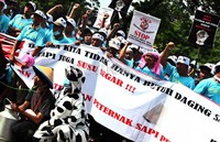 Mereka meneriakkan yel-yel tuntutan sambil mengepalkan tangan.