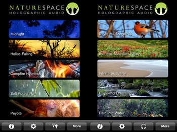     Naturespace merupakan aplikasi yang berisi suara alam. Mulai dari kicauan burung, percikan sungai, dan dapat memberi gambaran suasana pegunungan. Namun lewat suara, dan Anda pun tinggal menikmatinya sambil bersantai melepas penat. (Kredit foto: AppSafari)