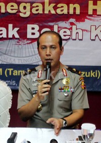 Karo Penum Mabes Polri Brigjen Pol Boy Rafli memberikan penjelasan dalam diskusi 'Penegakan Hukum, Negara Tidak Boleh Kalah'.