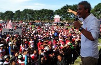 Ganjar berorasi di hadapan pendukungnya. (GP Media Center).