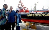 Rainbow Warrior adalah kapal dengan basis teknologi ramah lingkungan. Rusman/Setpres.