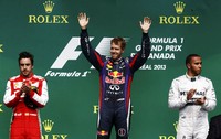 Vettel berhasil meraih peringkat pertama dalam GP Kanada. Sementara peringkat kedua dan ketiga diraih oleh Fernando Alonso dan Lewis Hamilton. Reuters/Chris Wattie