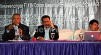 Kuasa Hukum FKI Teguh Samudera, Ketua APINDO DKI Jakarta Suprayito, dan Seknas LSM Fitra Uchok Sky Khadafi menjadi pembicara dalam diskusi tersebut.