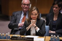 Angelina Jolie terseyum manis saat pertemuan tersebut. REUTERS/Lucas Jackson.