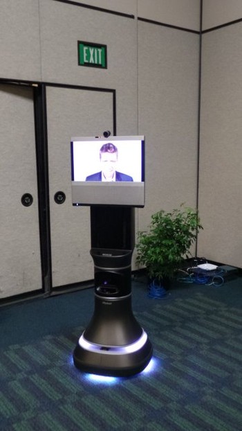     Ya, dengan Ava 500,  seseorang yang berada di tempat berbeda bisa tetap hadir melalui layar monitor yang berada di atas si robot. Ava 500 memang berfungsi sebagai media video conference di perkantoran, misalnya untuk melakukan meeting.