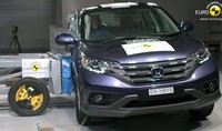 CR-V tengah ditabrakkan dari samping. Sejak dites dengan skema terbaru Euro NCAP yang mulai dilakukan pada Februari 2009, mobil-mobil Honda seperti Accord, Insight, Jazz, CR-Z, Civic dan yang terbaru adalah baru CR-V mendapat rating tertinggi, bintang lima. (Euro NCAP)