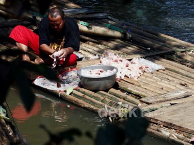 Mencuci Ayam Potong di Sungai Ciliwung