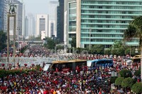 Keempat pemain yang berprestasi hebat dalam Kejuaraan Dunia di Tianhe Indoor Gymnasium, Guangzhou, 5-11 Agustus tersebut menyambut positif acara arak-arak.