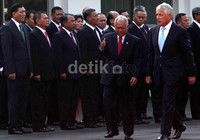 Chuck Hagel tiba di gedung Kemenhan.