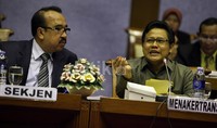 Muhaimin hadir bersama jajaran petinggi Kementerian Tenaga Kerja dan Transmigrasi.
