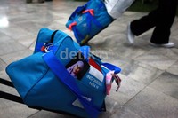 Para jamaah haji ini diterbangkan dari Bandara Halim Perdanakusumah dengan pesawat GA 7101.