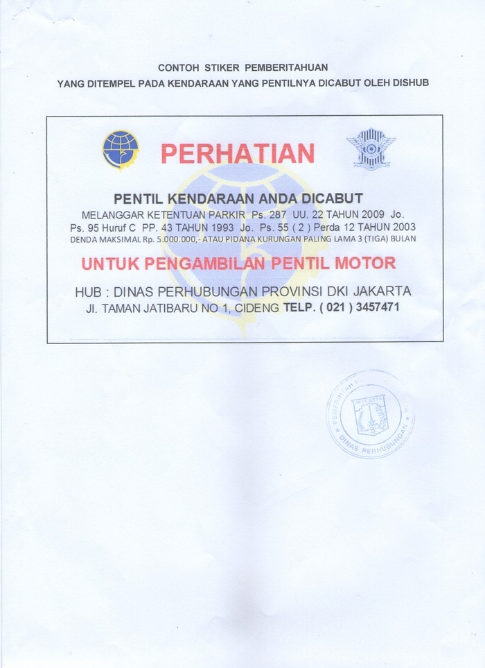 Dishub DKI: Parkir Sembarangan Pentil Kendaraan Anda Dicabut!