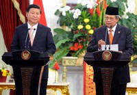 Presiden SBY dan Presiden China Xi Jinping memberikan keterangan pers seusai pertemuan. (Setpres).