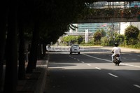 Jalan yang biasanya ramai kendaraan, kini terlihat lengang.