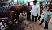 Ketua PWNU DKI Jakarta Tubagus Robby Budiansyah menyerahkan hewan kurban. (PWNU).