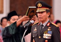 Sutarman mengucapkan sumpah jabatan. Cahyo/Setpres.