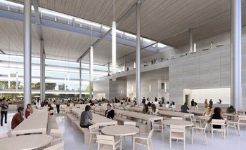 Di dalam Apple Campus 2 juga dibangun kafe untuk para karyawan. Tempat makan ini juga dibangun dengan gaya modern dan luas.