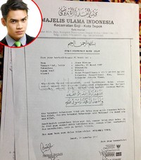     Surat pernyataan masuk Islam Jonas Rivano dari Majelis Ulama Indonesia.