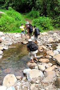 Sampai di pos pertama, sungai kecil akan menyambut. Inilah saatnya mengisi kembali botol minuman. Sekaligus untuk membasuh peluh. Sungai di sini sangat bersih dan airnya sangat segar (Shafa/detikTravel)