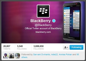     Ya, popularitas BlackBerry di social media tak sebanding dengan Bieber. Bahkan kalau dijumlahkan dengan follower Alicia Keys saja masih kalah jauh. (screenshot Twitter)