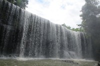 Air terjun Temam punya tinggi 12 meter dan lebarnya 20 meter. Oleh sebab itu, pemandangan air terjun ini bagaikan tirai raksasa. Apalagi, air terjun Temam ini terbentuk secara alami dan bukan buatan! (Afif/detikTravel)