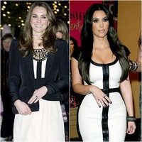 Kim dan Kate sama-sama memakai busana hitam-putih. Kesamaan pada busana keduanya kali ini adalah detail garis hitam yang memanjang dari bagian kerah hingga pinggang. Kate terlihat elegan memadukan dress tersebut dengan stocking dan jaket. Sedangkan Kim, dress tersebut tampak menempel sangat ketat di tubuhnya.
