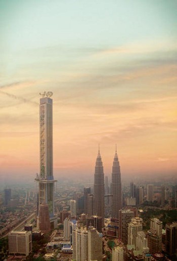 Suasana kota Kuala Lumpur di tahun 2050. Tampak dibangun sebuah gedung pencakar langit yang lebih tinggi dari menara Petronas. (kredit foto: the world we made)