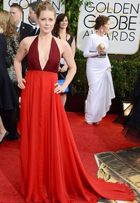 Bintang di film American Hustle, Amy Adams memilih gaun rancangan Valentino yang terlihat cantik di kulitnya. Amy hanya menambahkan kalung rantai silver untuk menyempurnakan gaun dengan neckline rendah yang ia gunakan.