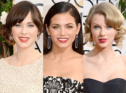 Masih seputar warna, namun kali ini dari make-up para seleb. Lipstik merah tampaknya masih jadi pilihan untuk menghadirkan kesan glamour ala Hollywood. Tren lipstik merah digunakan Zooey Deschanel, Jenna Dewan dan juga Taylor Swift.