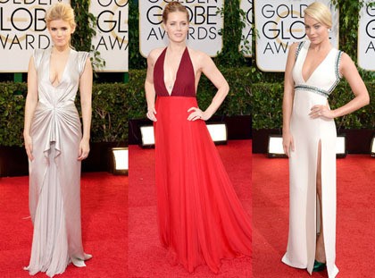 Garis leher berpotongan V yang memanjang membuat para seleb terlihat seksi dengan pilihan gaunnya. Tren ini tampak dikenakan Amy Adams, Kate Mara, Sandra Bullock dan Margot Robbie. Salah satu yang jadi favorit kami adalah gaun berkilau dari J.Mendel yang dikenakan Kate Mara.