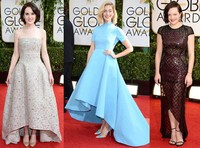 Hi-low hemline atau rok dengan bagian belakang lebih panjang dari depan juga terlihat di gaun pilihan selebriti seperti  Michelle Dockery, Caitlin FitzGerald dan Elizabeth Moss.