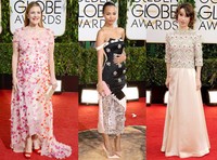Detail 3D atau timbul juga mengisi tren red carpet Golden Globes. Misalnya saja gaun bunga rancangan Monique Lhuillier yang dikenakan Drew Barrymore, atau dress Zoe Saldana dari Prabal Gurung.