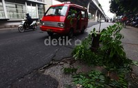 Selain membahayakan pengendara, jalan berlubang ini juga akan menimbulkan kemacetan.