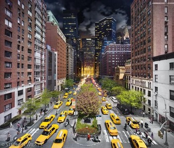 Dan foto ini diambil dari Park Avenue, New York menyoroti gedung MetLife. (kredit foto: Stephen Wilkes)