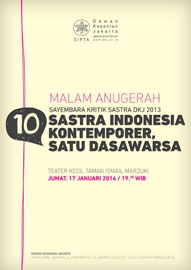 Malam Ini, Pengumuman Anugerah Sayembara Kritik Sastra DKJ 2013